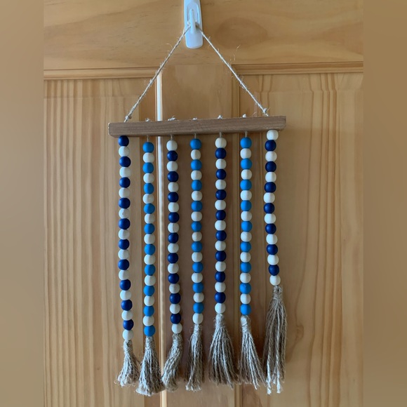 Blue & White Boho Wall Bead Hanging Decor - Picture 3 of 4
